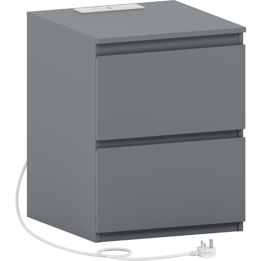 VIDA DESIGNS Denver 2 Drawer Grey Large Bedside Chest with Power Outlet Image 2