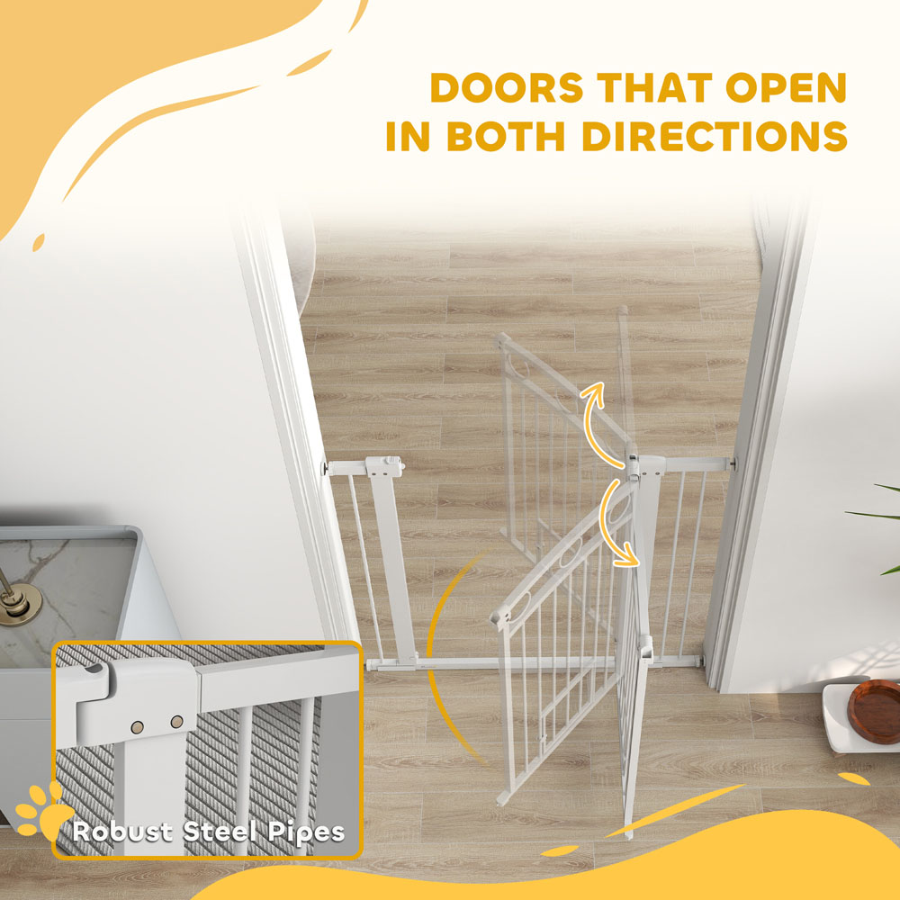 PawHut 76-104cm White Adjustable Stair Gate with Cat Door Image 7