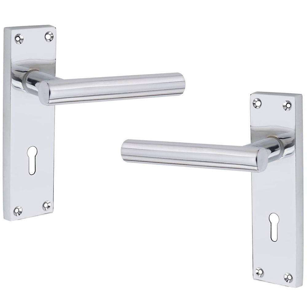 Golden Grace Polished Chrome Victorian Straight T-Bar 3 Lever Lock Door Handle 64mm 150 x 40mm Image 3