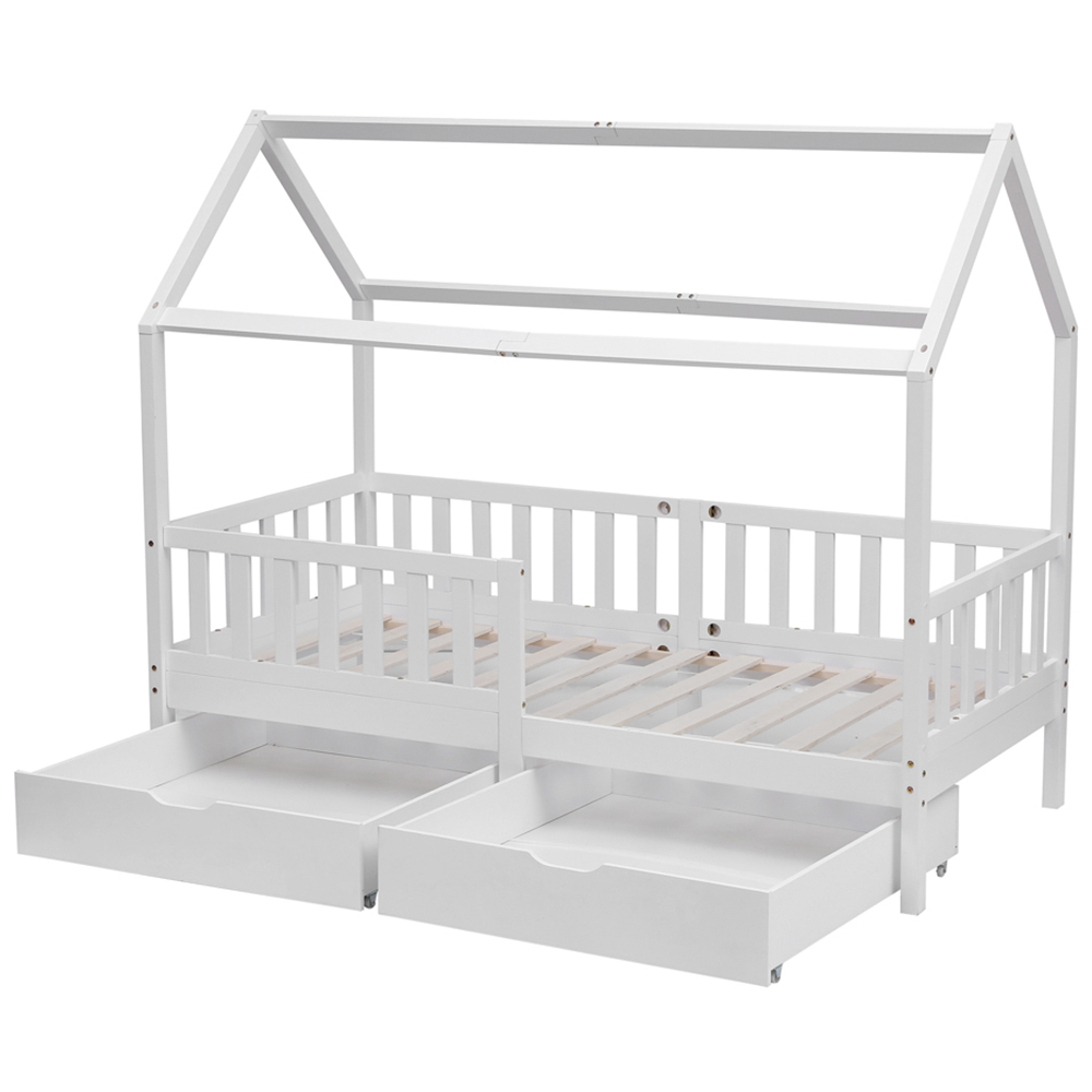 Portland Wood House 2 Drawer White Style B Kids Bed Frame Image 3