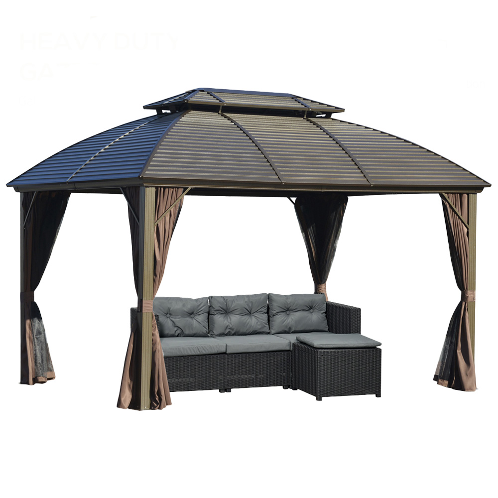 Outsunny 3.65 x 3m 2 Tier Brown Roof Gazebo Image 3