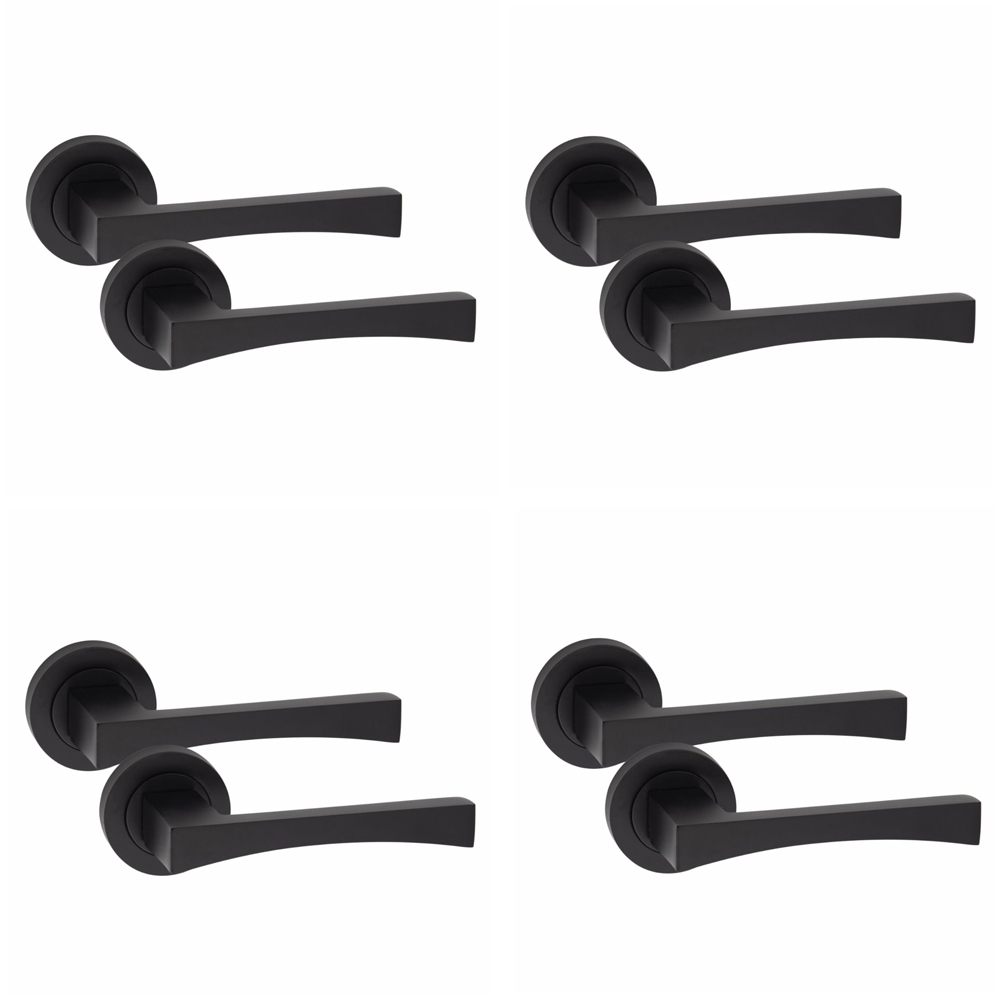Golden Grace Matt Black Wave Latch Door Handles Set 52mm 4 Pack Image 1