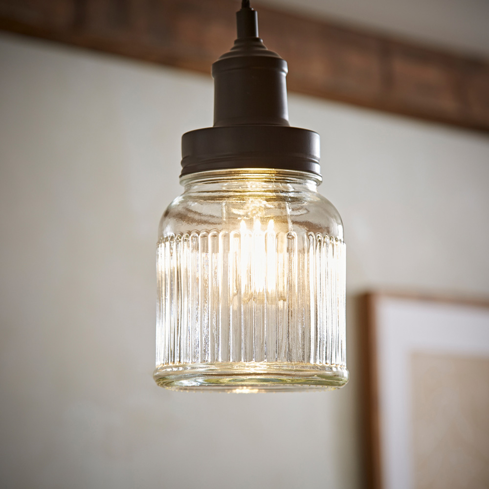 ValueLights Black Ribbed Pattern Glass Jar Pendant Shade Image 6