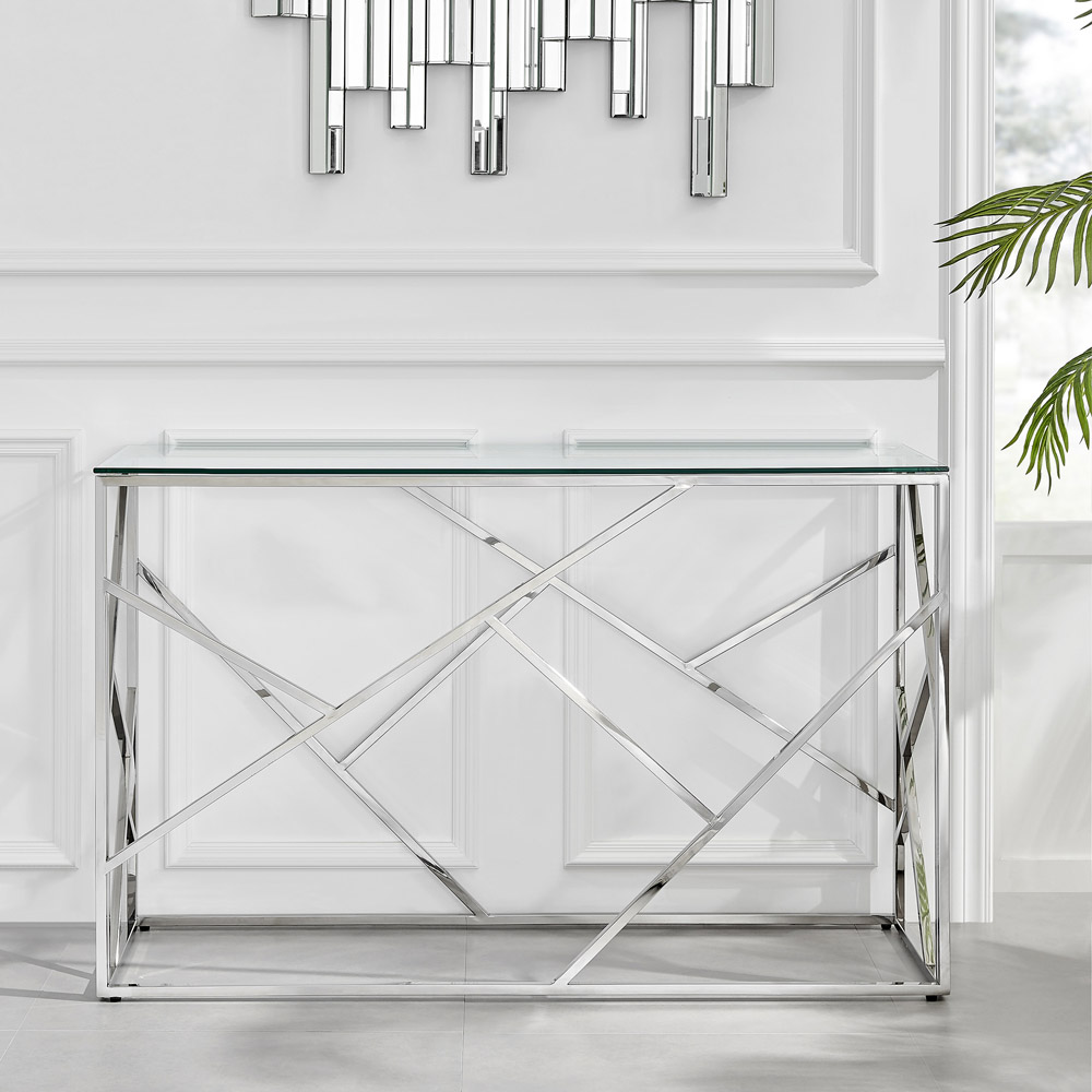 Furniturebox Sicily Clear Glass and Silver Chrome Rectangular Console Table Image 8