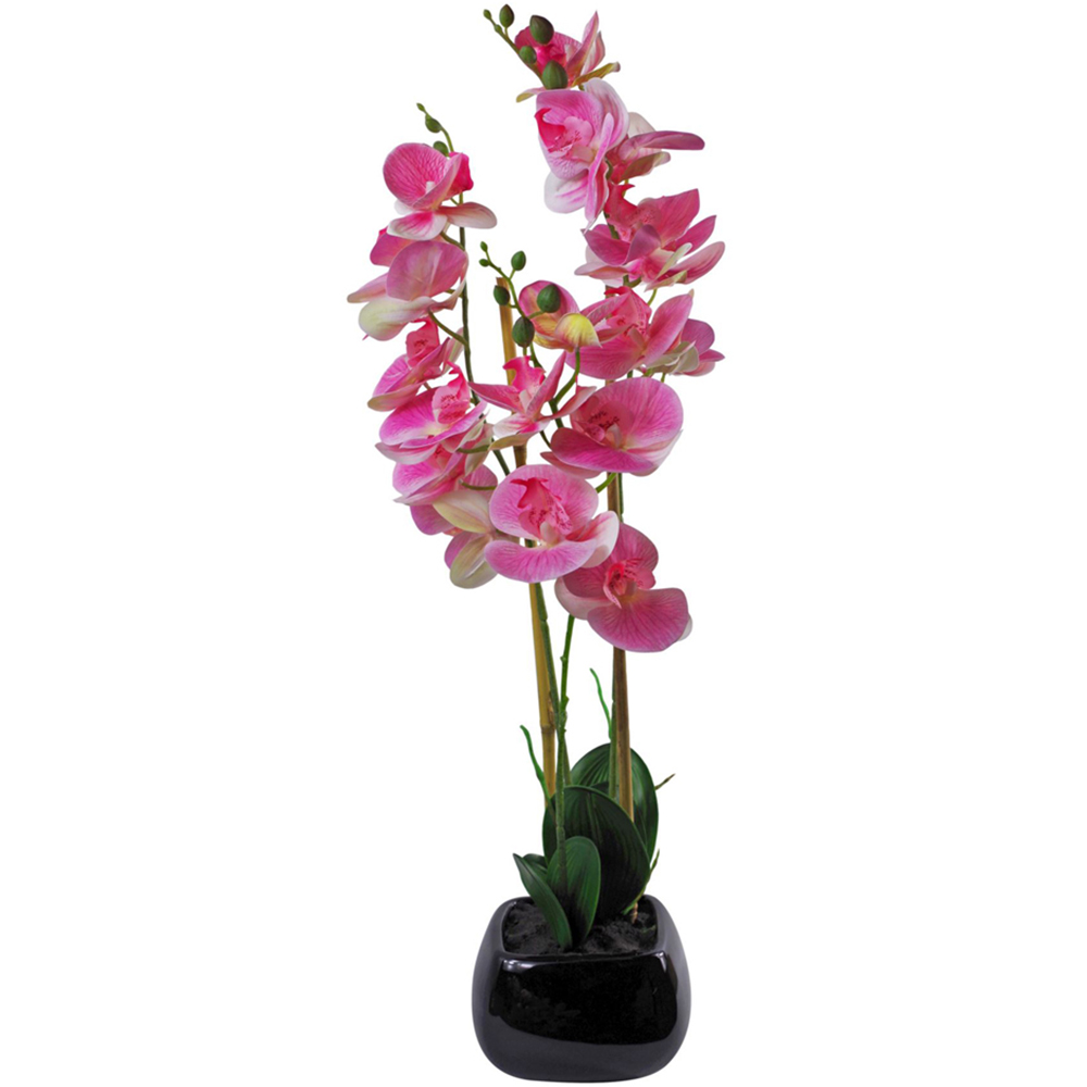 Leaf Artificial Pink Orchid Plant in Black Ceramic Planter 70cm Image 1