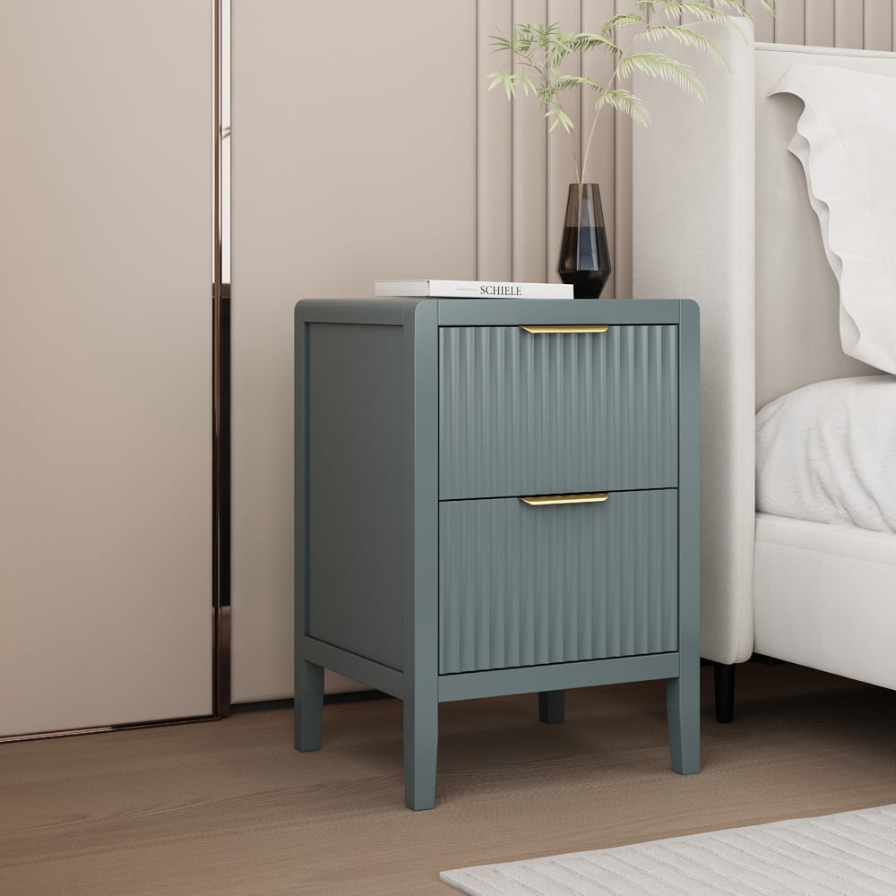 Castel 2 Drawers Grey Bedside Table Image 5