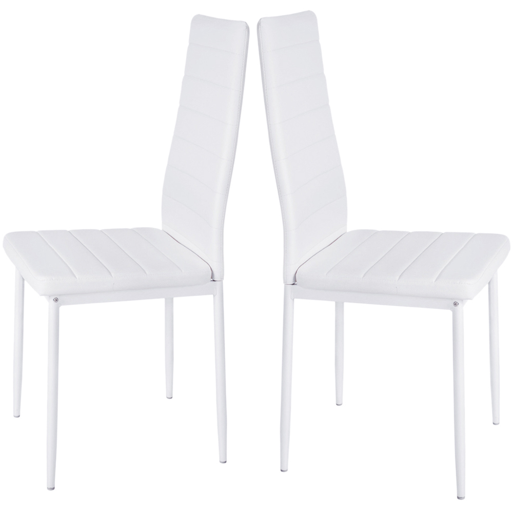 Living and Home Set of 2 White PU Leather Armless High Back Dining Chair Image 6