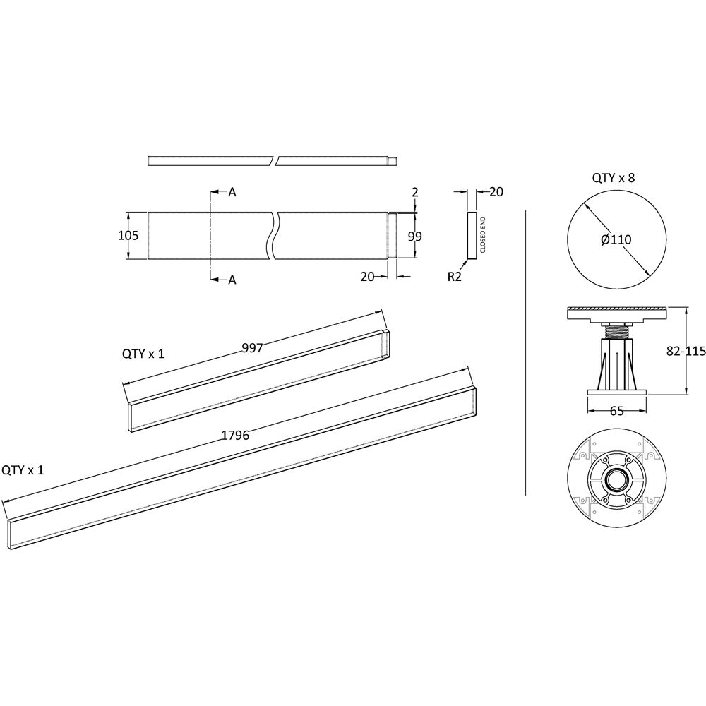 nuie White 1100-1200 Rectangular Tray Leg Set Image 2