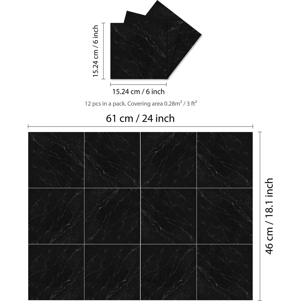 Walplus Black Ink Marble Stone Tile Sticker 12 Pack Image 6