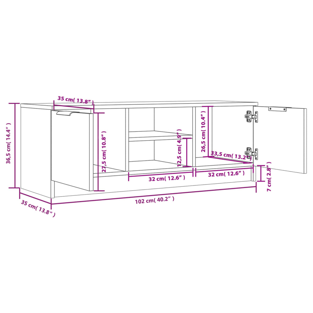 vidaXL 2 Drawer 2 Shelf Concrete Grey TV Cabinet Image 7