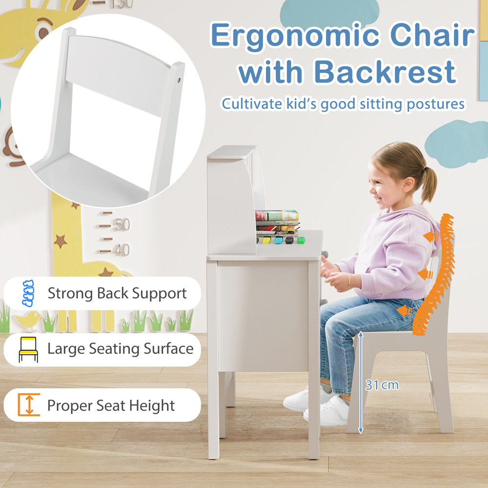 Costway Single Drawer Single Door White Kids Study Desk Set with Hutch Image 5