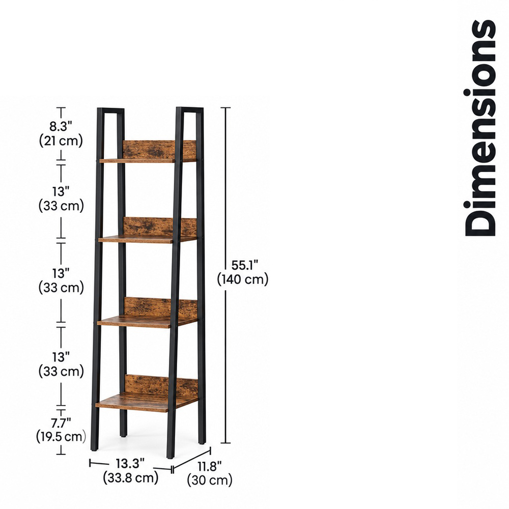 Modcraft 4 Shelf Black and Rustic Brown Industrial Ladder Shelf Image 6