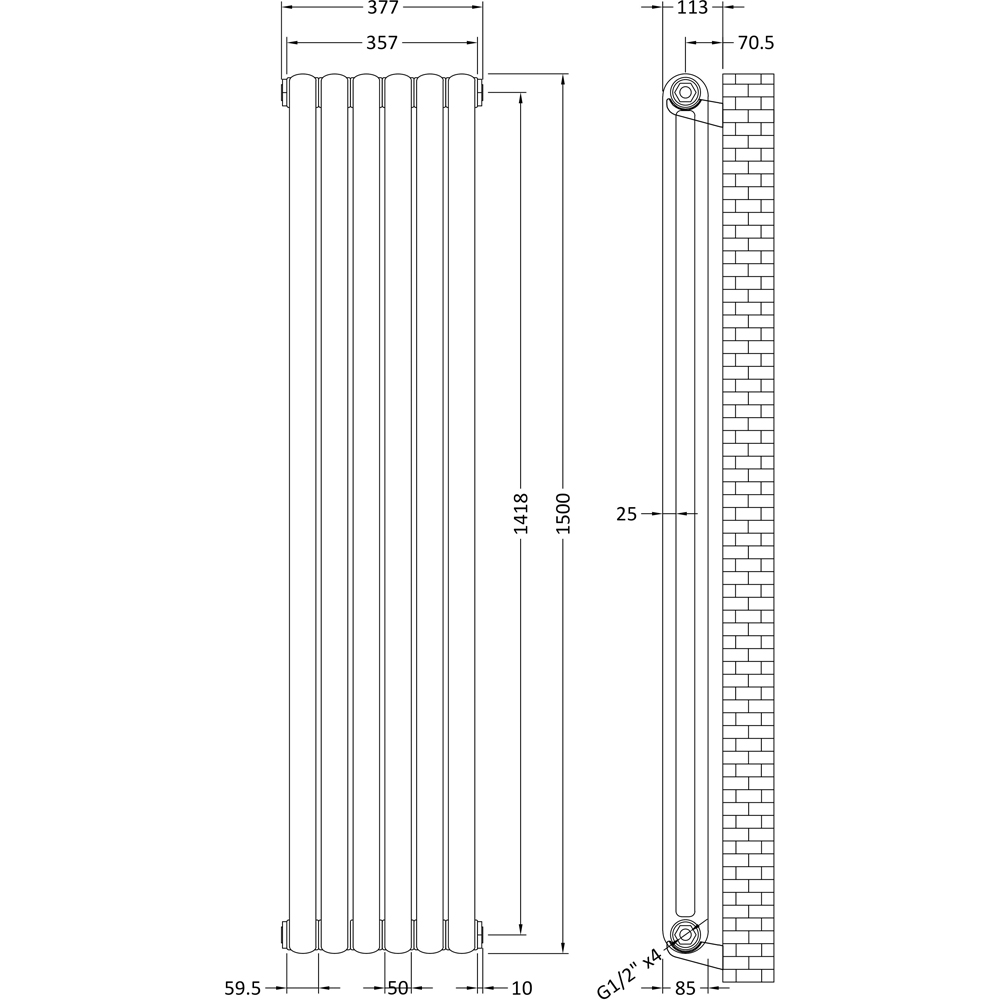 nuie Salvia Anthracite Radiator 1500 x 383mm Image 3