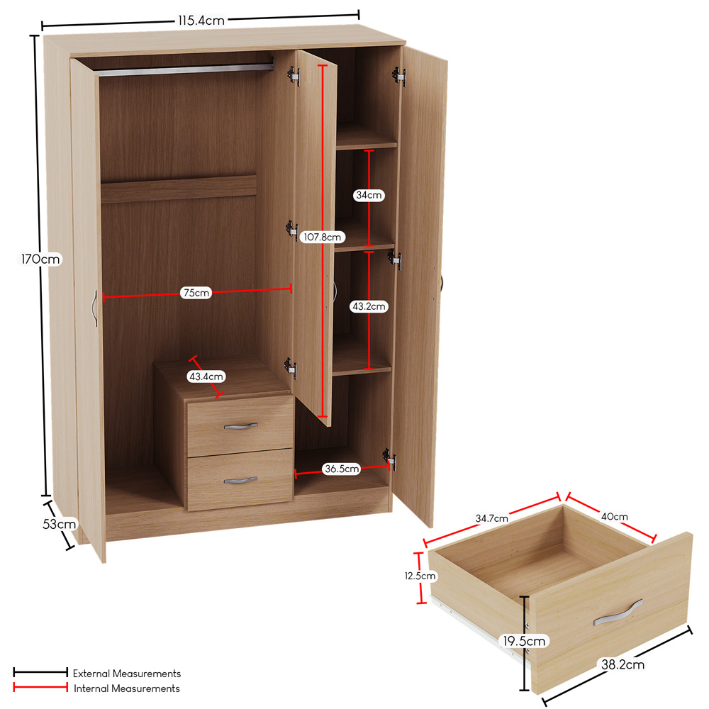 Vida Designs Riano 3 Door 2 Drawer Pine Mirror Wardrobe Image 9