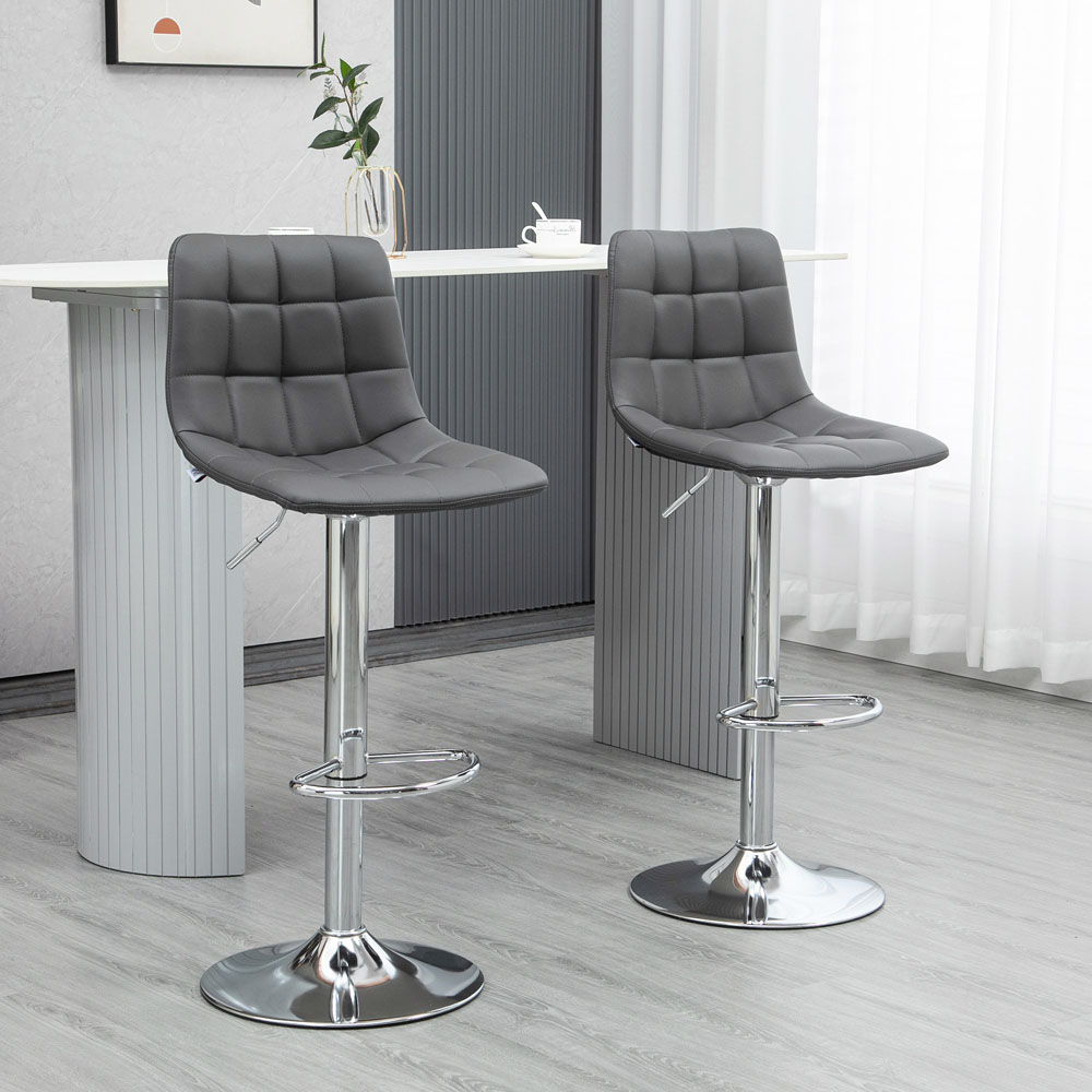 Portland Grey Quilted Height Adjustable Swivel Bar Stool Set of 2 Image 3