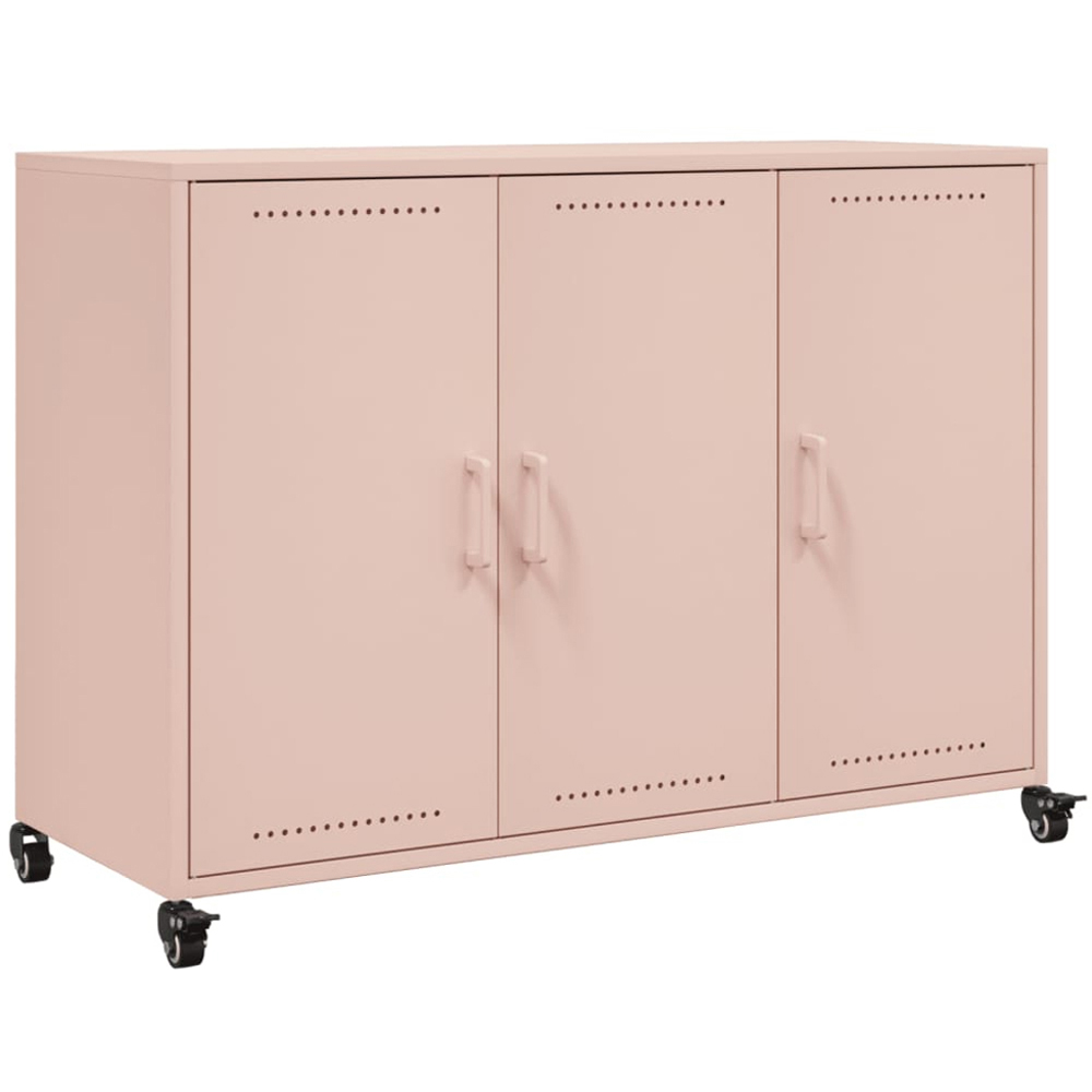 vidaXL 3 Door Pink Metal Sideboard Image 2