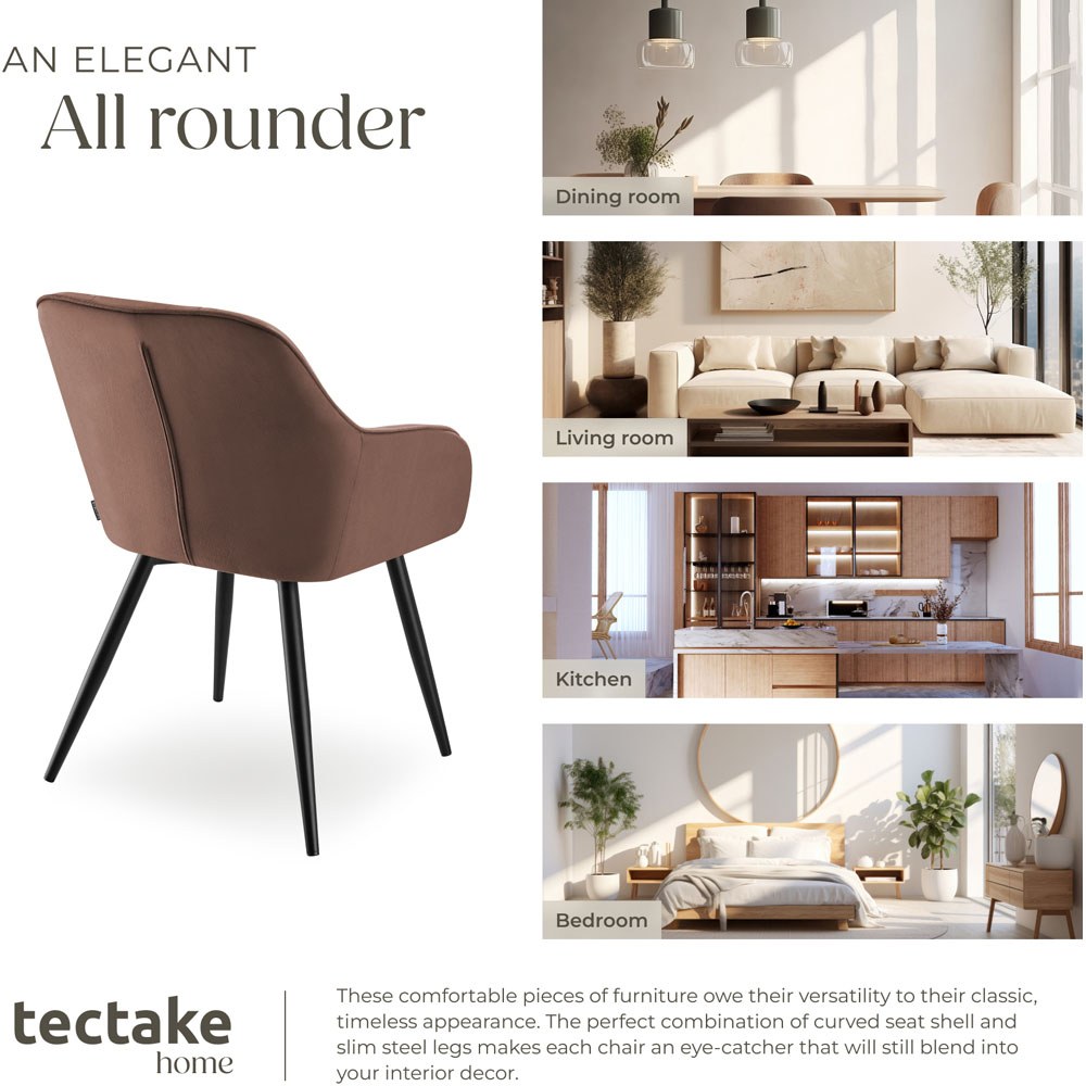 tectake Marilyn Set of 2 Brown and Black Quilted Velvet Dining Chair with Armrest Image 7