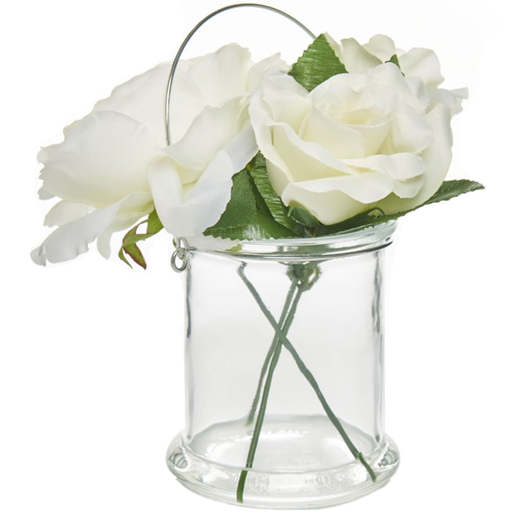 Wilko Ivory Rose Artificial Flowers in Glass Jar Image