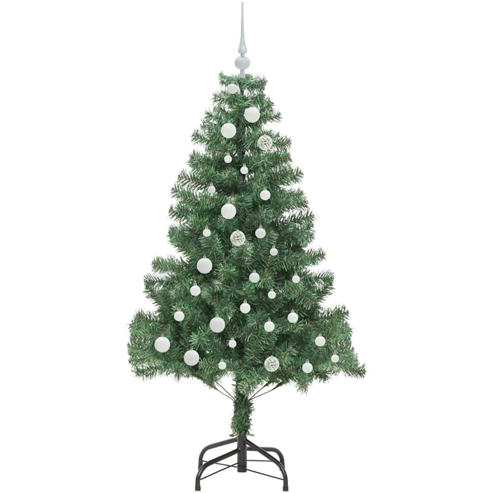 vidaXL Pre-Lit White Bauble Green Artificial Christmas Tree 5ft Image 2