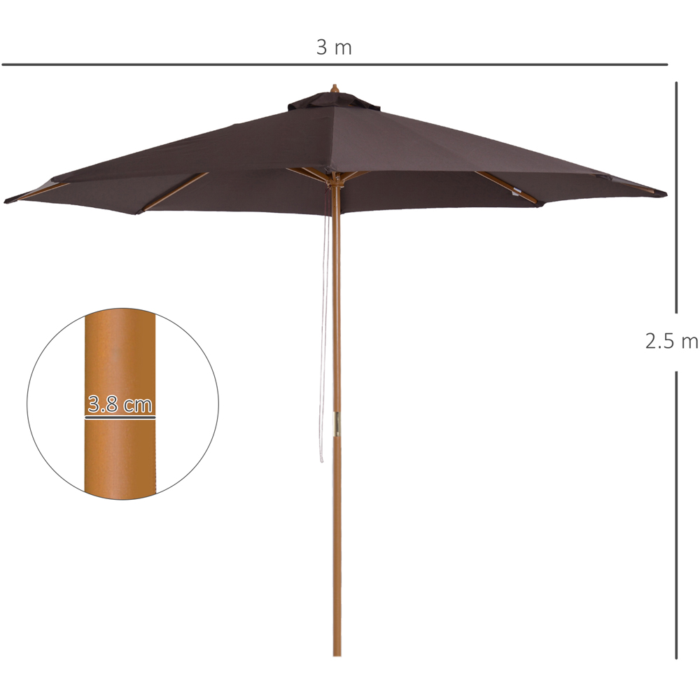 Outsunny Coffee Bamboo Wooden Parasol 3m Image 7