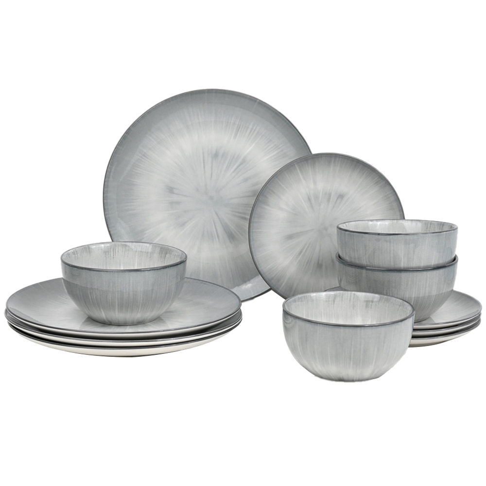 Waterside Grey Star Reactive Pad Print 12 Piece Dinner Set Image 1