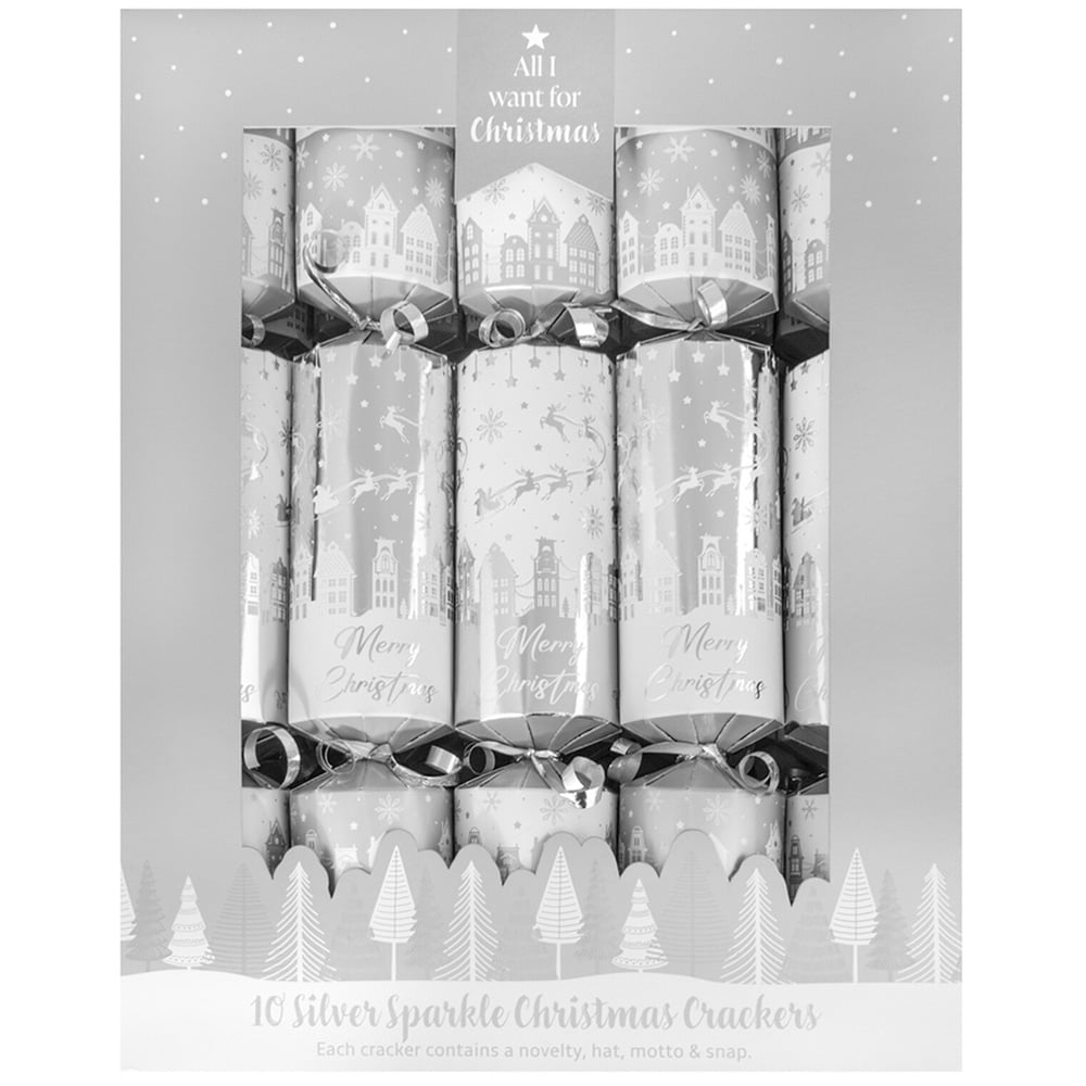 Pack of 10 Silver Sparkle Crackers - Silver Image 1
