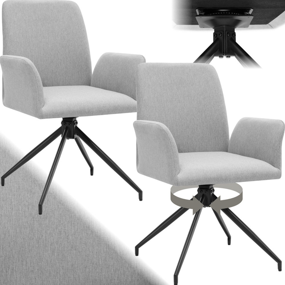 tectake Daya Set of 2 Light Grey Upholstered Swivel Chair Image 2