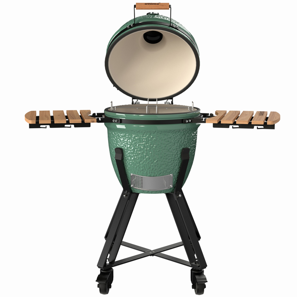 Ottimo Searsmith Green Ceramic Kamado BBQ with Bamboo Side Shelves 18 inch Image 3
