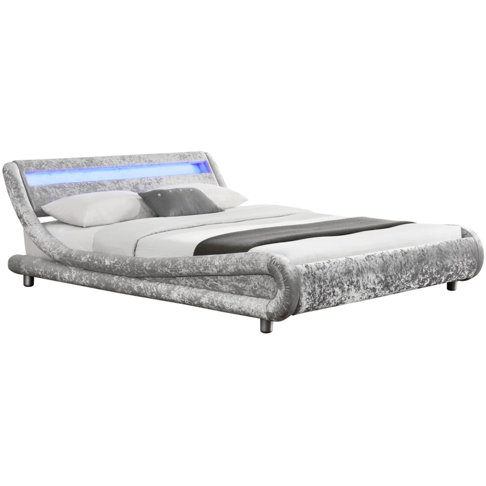 Home Detail Galaxy Double Silver Velvet Bed Frame with LED Image 2