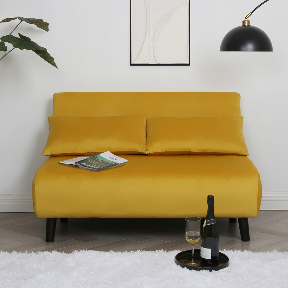 Aurora 2 Seater Yellow Velvet Sofa Bed Image 7