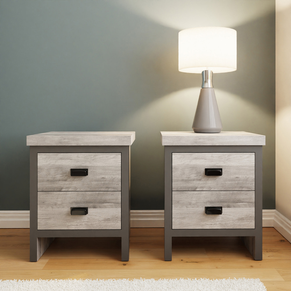 GFW Boston 2 Drawer Grey Bedside Table Set of 2 Image 8