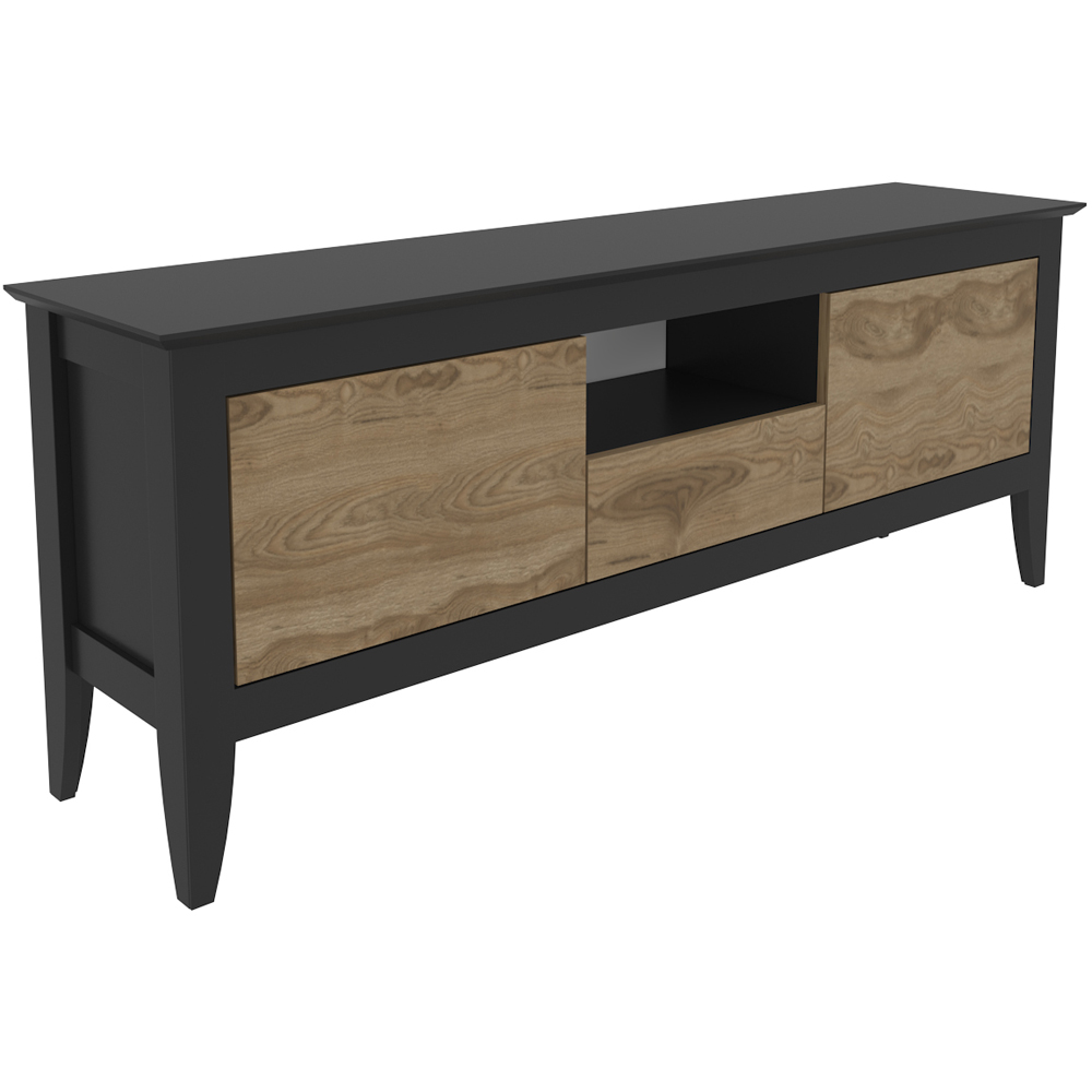 Decorotika Verde 3 Door Single Shelf Oud and Black TV Unit Image 2