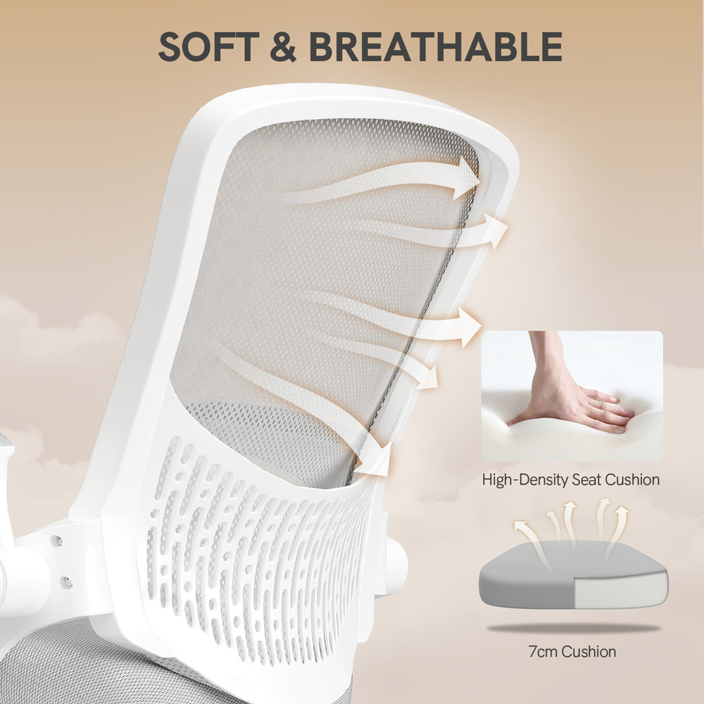 Rattrix Grey Mid-Back Mesh Office Chair with Flip-Up Armrests and Lumbar Support Image 3