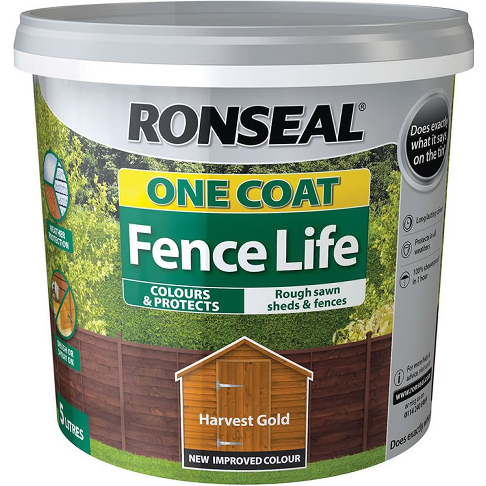 Ronseal One Coat Fence Life Harvest Gold Exterior Wood Paint 5L Image