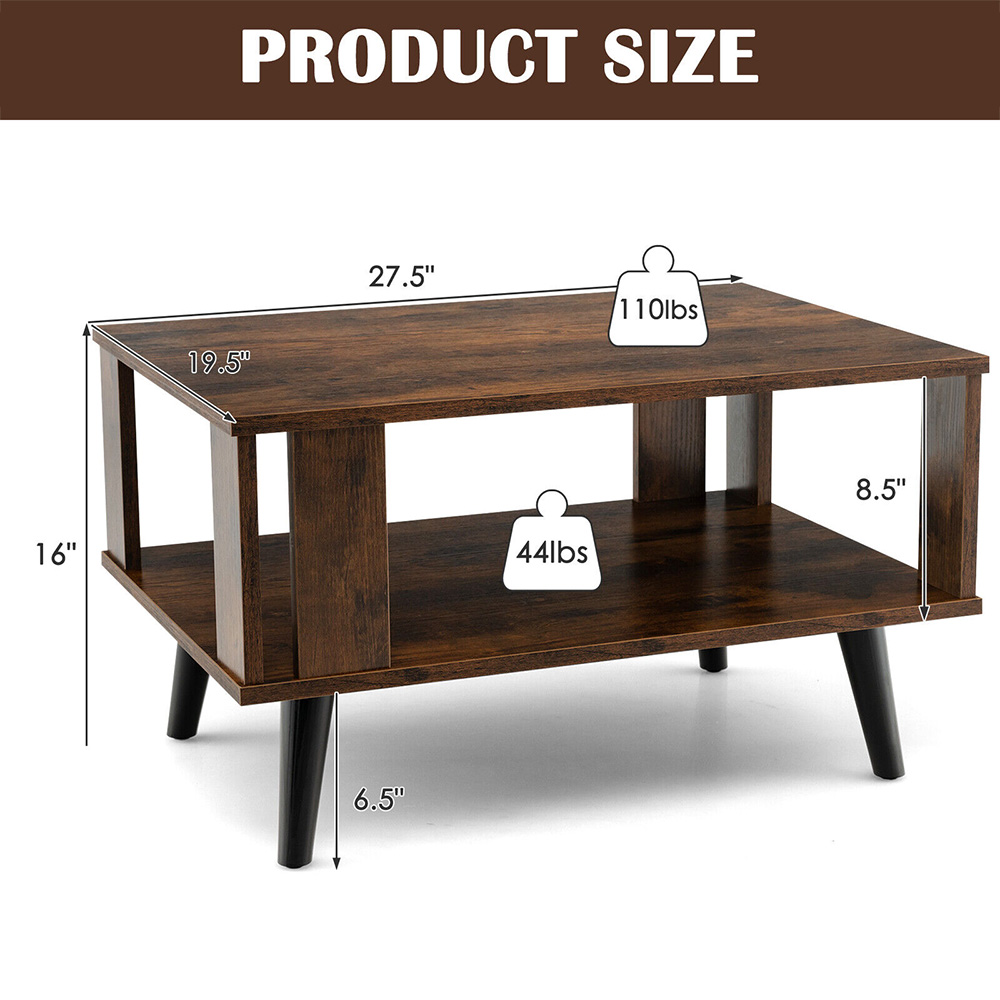 Costway Single Shelf Brown Coffee Table Image 9
