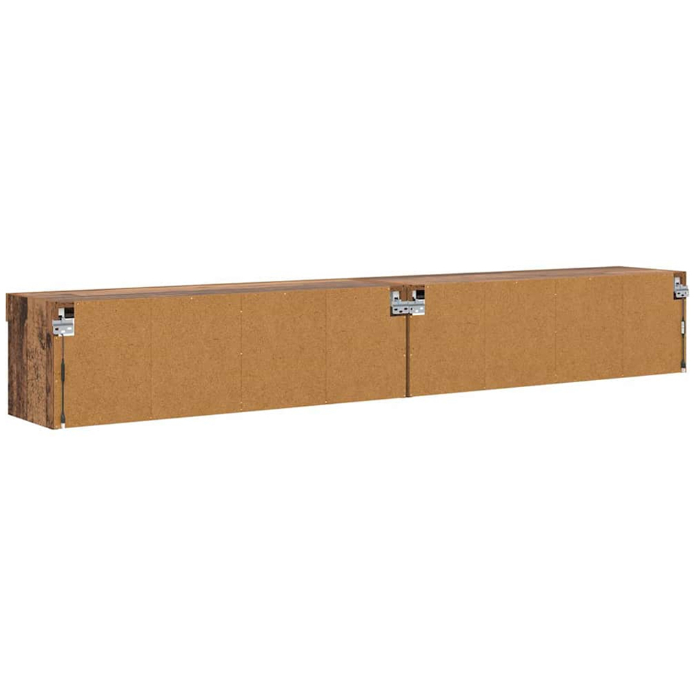 vidaXL 2 Shelf Old Wood Wall Mounted Wide TV Cabinet with LED Light 2 Pack Image 9