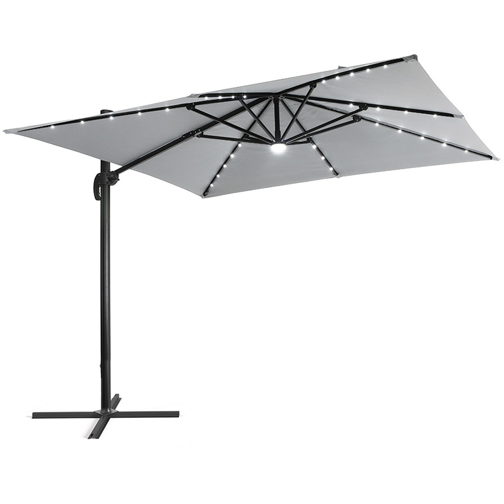 Living and Home Light Grey Square LED Rotatable Cantilever Parasol with Wheeled Base 3m Image 2