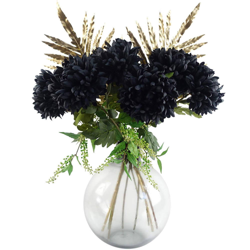 Leaf Black Chrysanthemum Artificial Flower Bundle with Vase 95cm 9 Pack Image 1