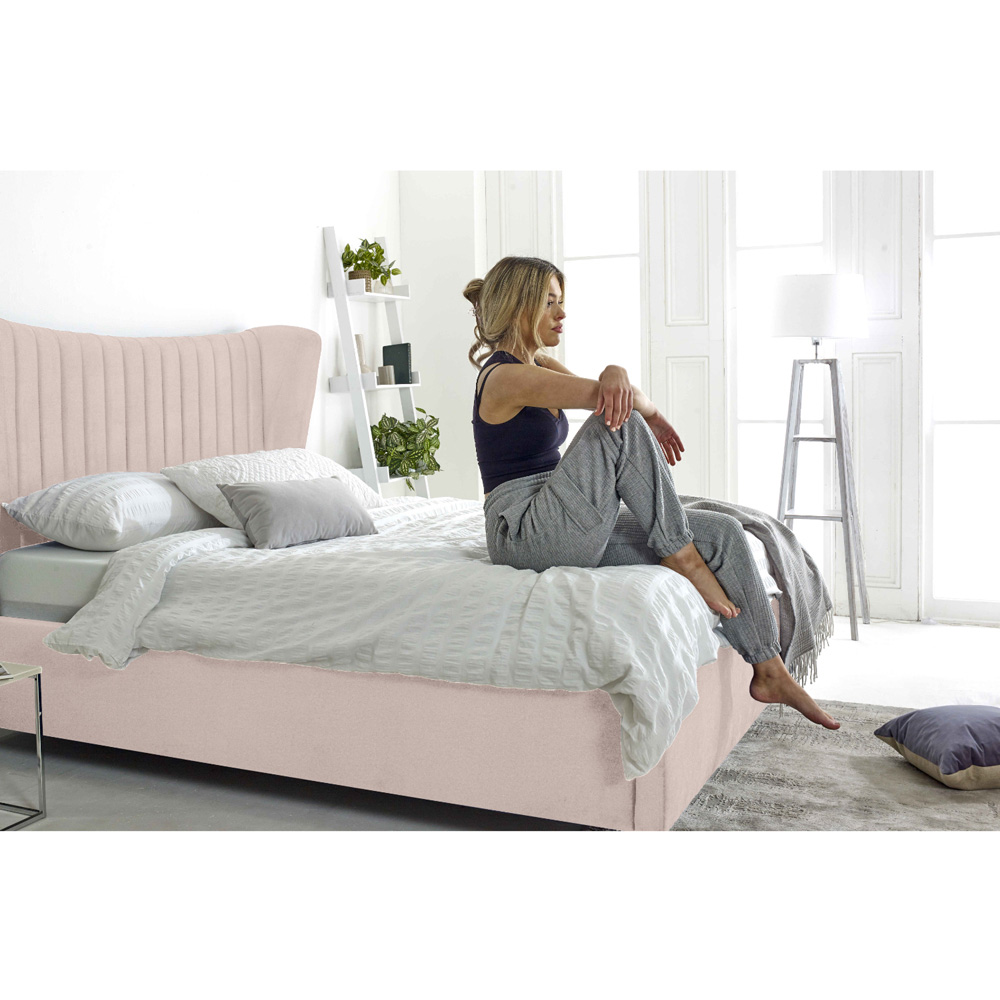 Eleganza Tatum Double Pink Plush Velvet Bed Frame with Headboard Image 5