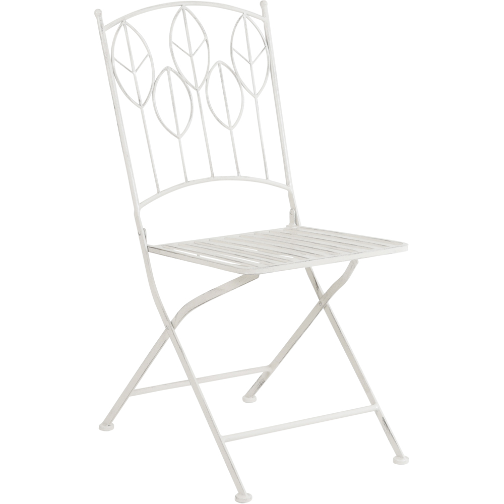 Charles Bentley 2 Seater Antique White Rustic Metal Leaf Pattern Foldable Garden Bistro Set Image 3