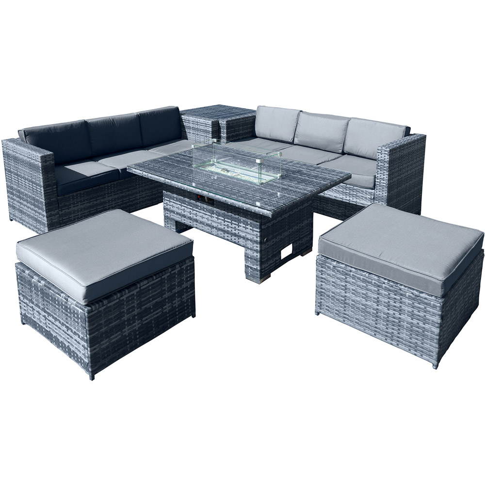 Oseasons Malta 8 Seater Ocean Grey Rattan Rising Firepit Corner Sofa Set with 2 Footstool Image 2