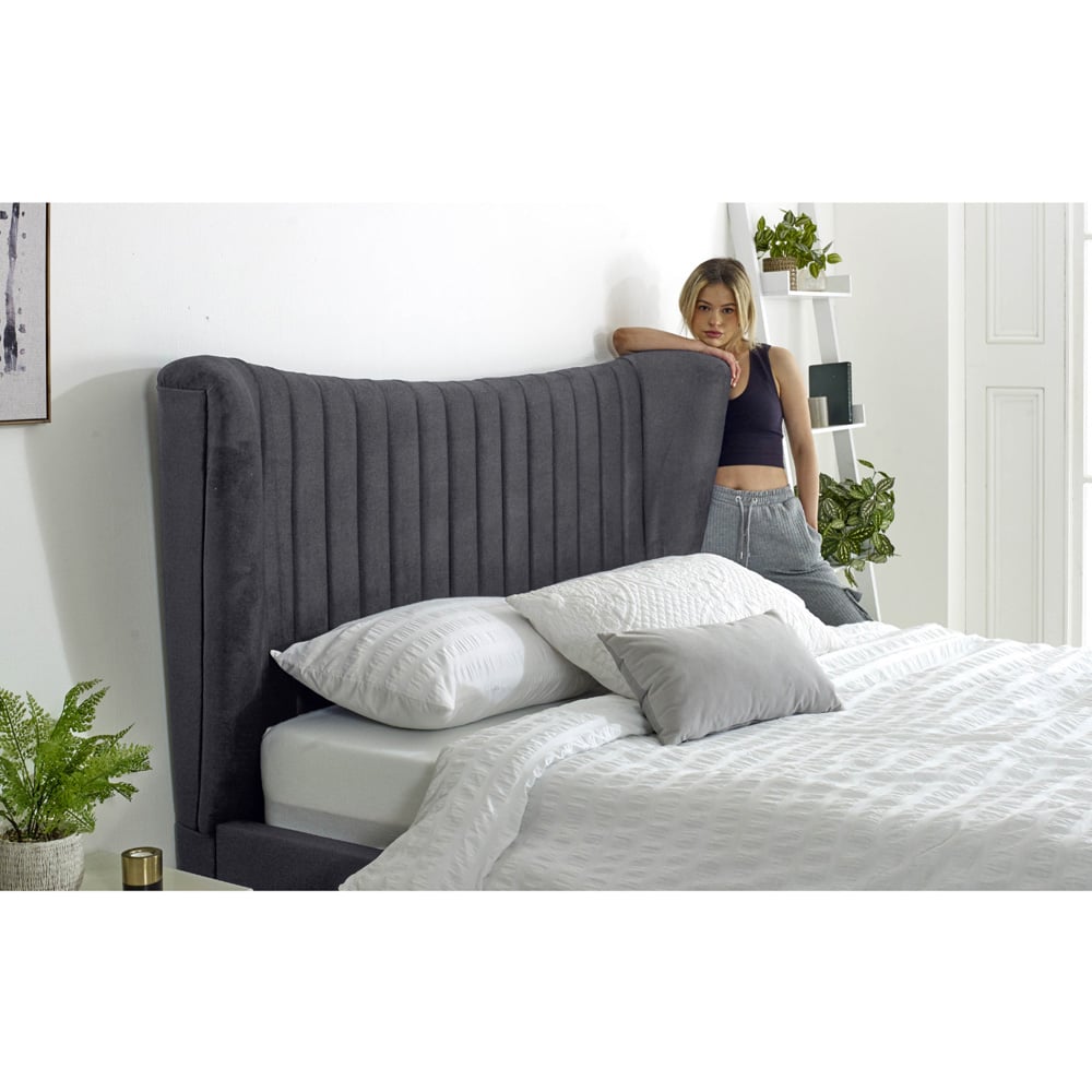 Eleganza Tatum Double Steel Plush Velvet Bed Frame with Headboard Image 4