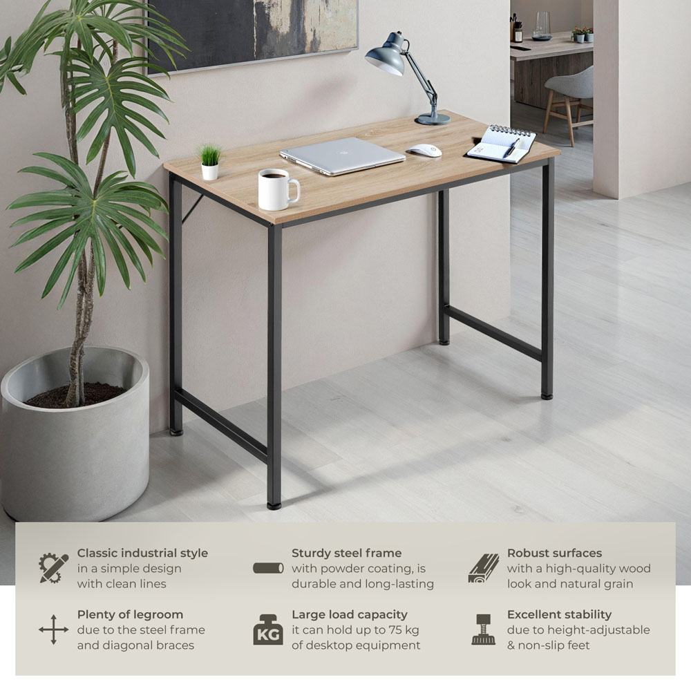Tectake Jenkins Industrial Wood Study Desk Oak Sonoma 80cm Image 6