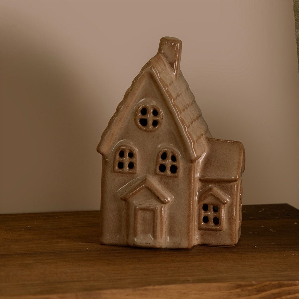 LED Stoneware House Decoration Beige Image 2