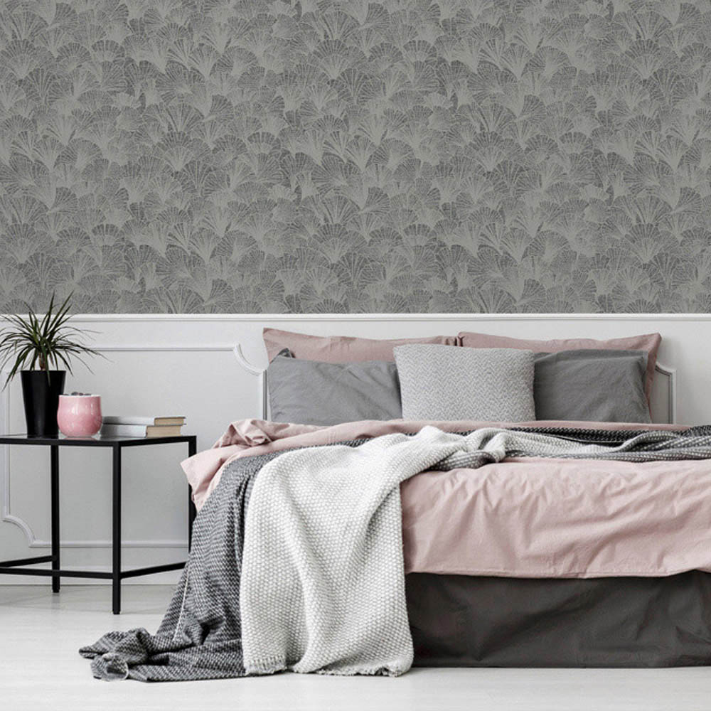 Arthouse Ginkgo Grey and Silver Wallpaper Image 5