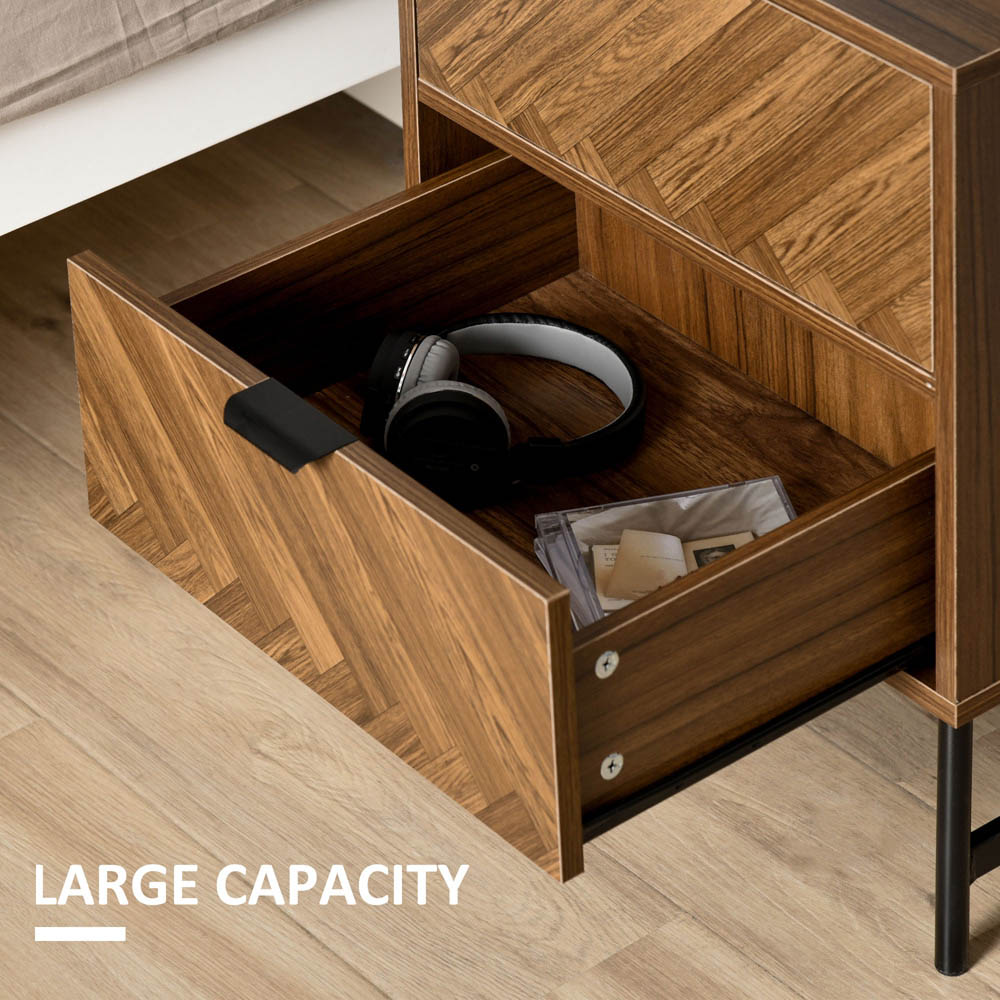 Portland 2 Drawer Walnut Brown Bedside Table Image 5