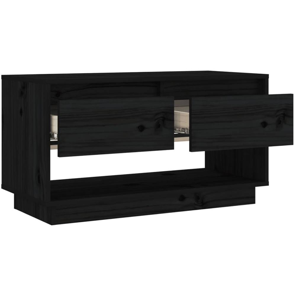 vidaXL 2 Drawer Single Shelf Black Solid Pine Wood TV Cabinet Image 2