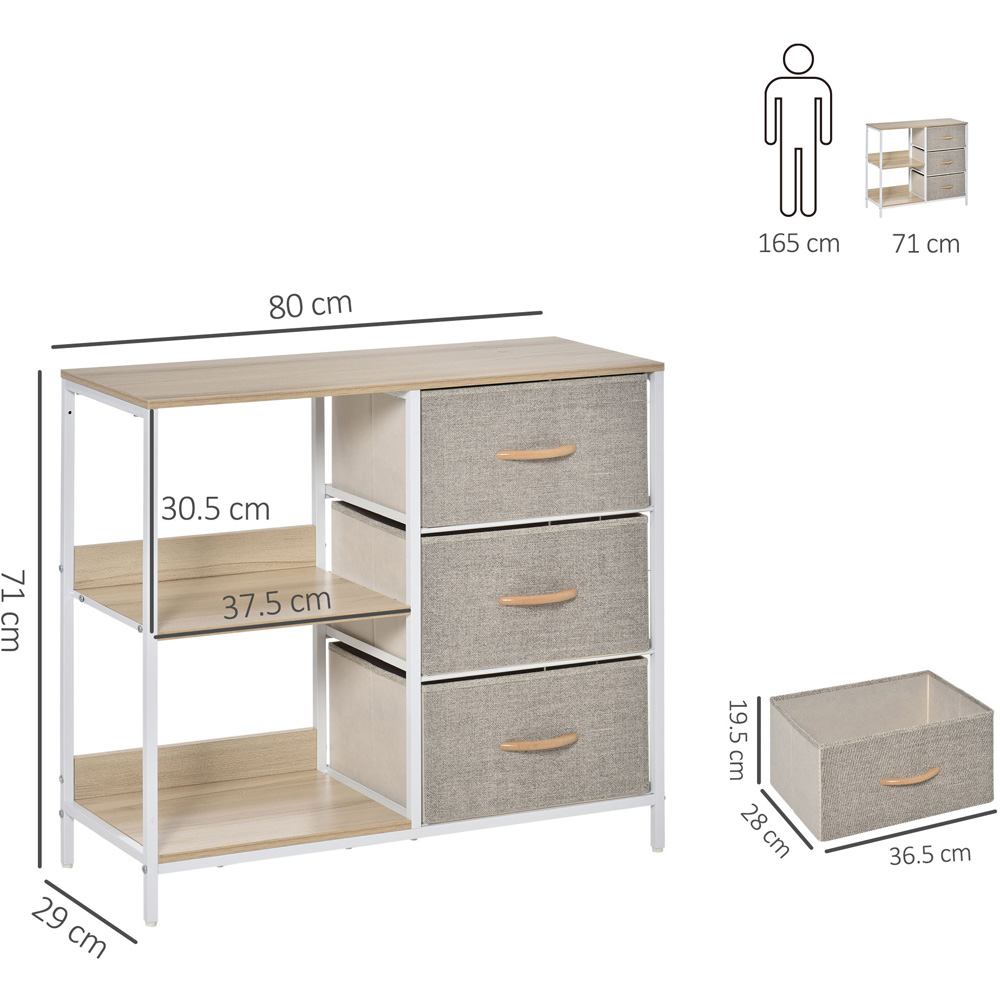 Portland 3 Drawers 2 Shelf Beige Chest of Drawers Image 8