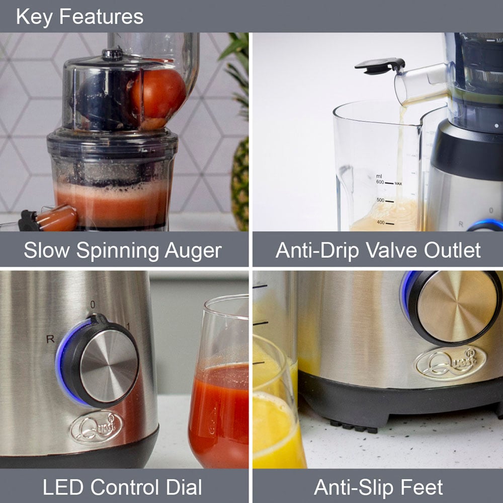 Quest Black and Silver Slow Masticating Juicer 300W Wilko