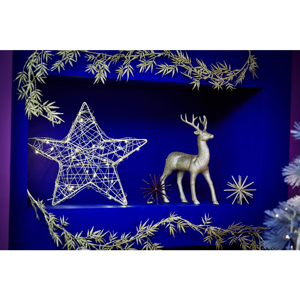 Wilko Luxe Sparkle Gold Glitter Large Stag Christmas Decoration Image 4